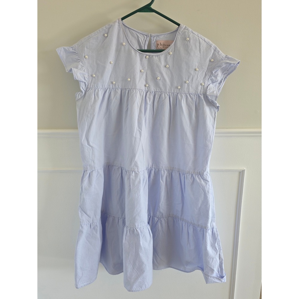 Philosophy  Light Blue Pearl Embellished Tiered Ruffle‎ Sleeve  Women's Size S